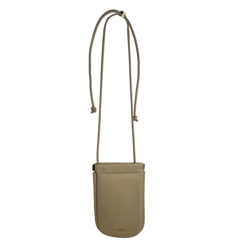 Mango MNG Taupe Faux Leather Crossbody Phone Bag Minimalist Small Pouch